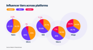 Influencer tiers across platforms TikTok, YouTube and Instagram